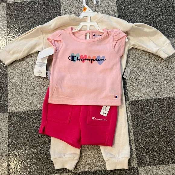 NWT Champion 4 Pieces Cream and Pink Toddler Set- 12M - Picture 3 of 6